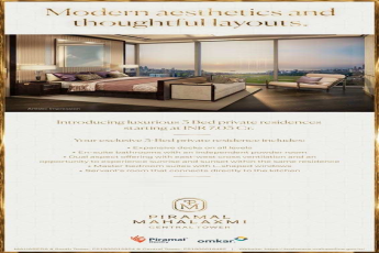 Book luxurious 3-bed private residences starting at Rs. 7.03 cr. at Piramal Mahalaxmi in Mumbai